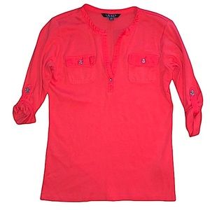Ralph Lauren Bright Coral 3/4 Sleeve Pocket Tee